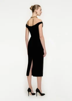 Ready To Wear|Ready To Wear Roland Mouret Off The Shoulder Velvet Midi Dress Monochrome