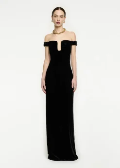 Ready To Wear|Ready To Wear Roland Mouret Off The Shoulder Velvet Maxi Dress Black
