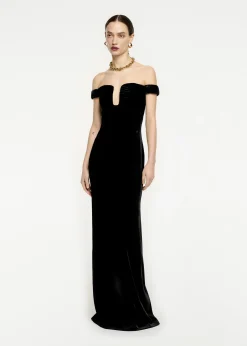 Ready To Wear|Ready To Wear Roland Mouret Off The Shoulder Velvet Maxi Dress Black