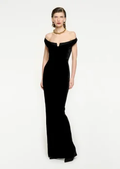 Ready To Wear Roland Mouret Off The Shoulder Velvet V Trim Dress Black
