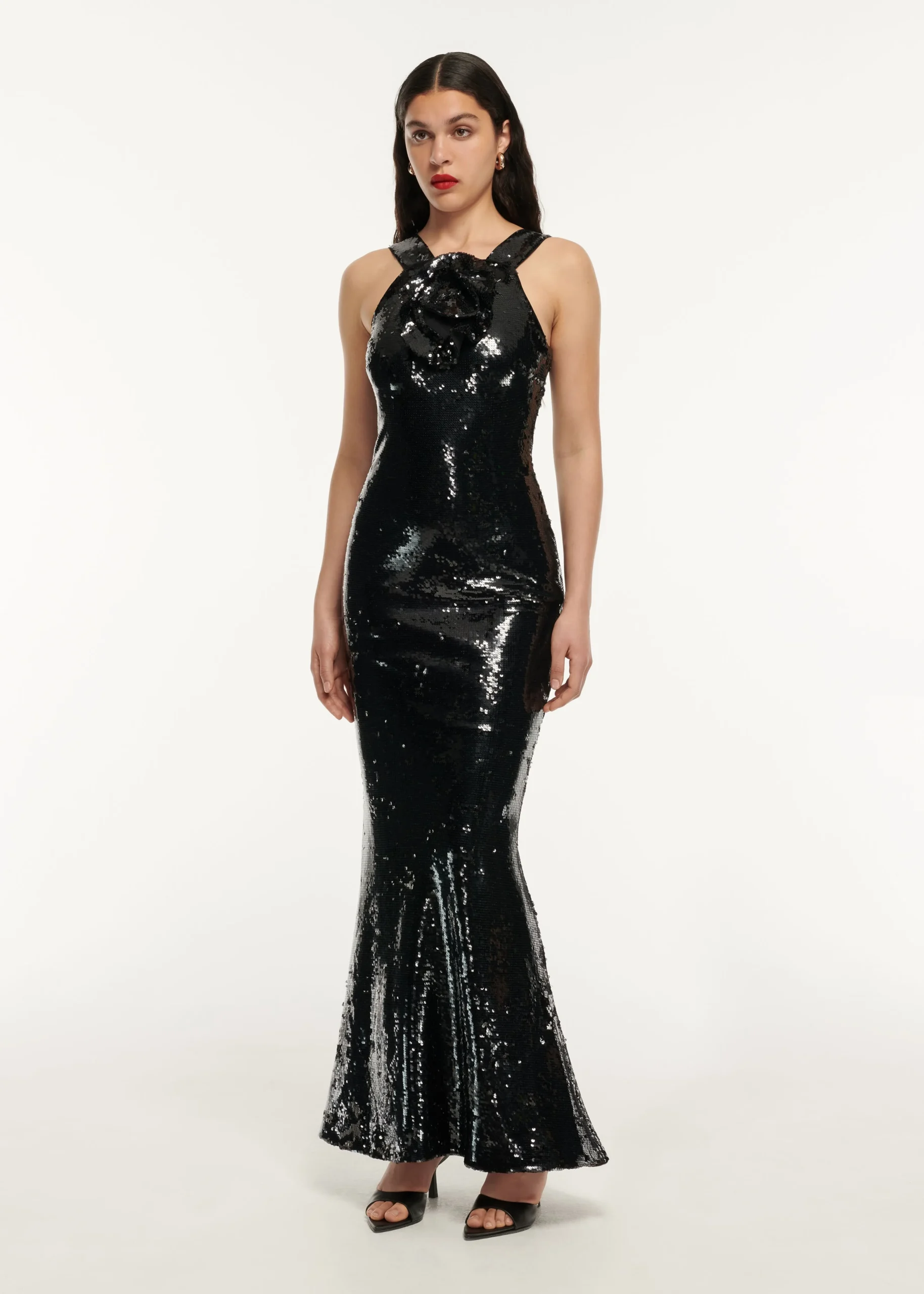 Ready To Wear Roland Mouret Sequin Flower Drape Maxi Dress