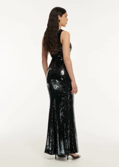 Ready To Wear Roland Mouret Sequin Flower Drape Maxi Dress