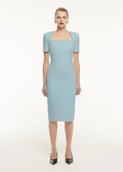 Ready To Wear|Ready To Wear Roland Mouret Short Sleeve Pleat Detail Wool Silk Midi Dress