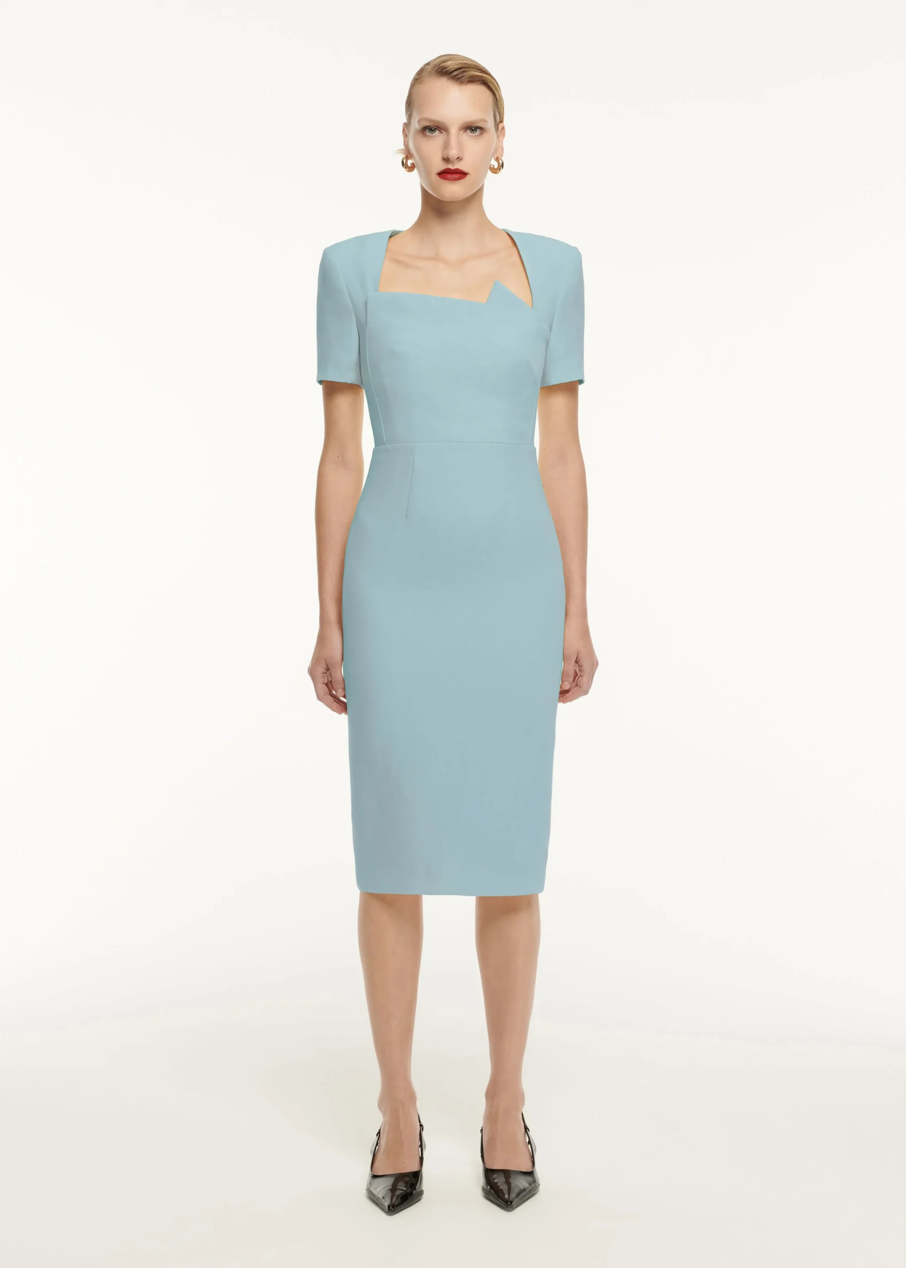 Ready To Wear|Ready To Wear Roland Mouret Short Sleeve Pleat Detail Wool Silk Midi Dress