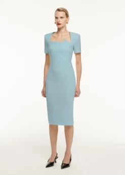 Ready To Wear|Ready To Wear Roland Mouret Short Sleeve Pleat Detail Wool Silk Midi Dress