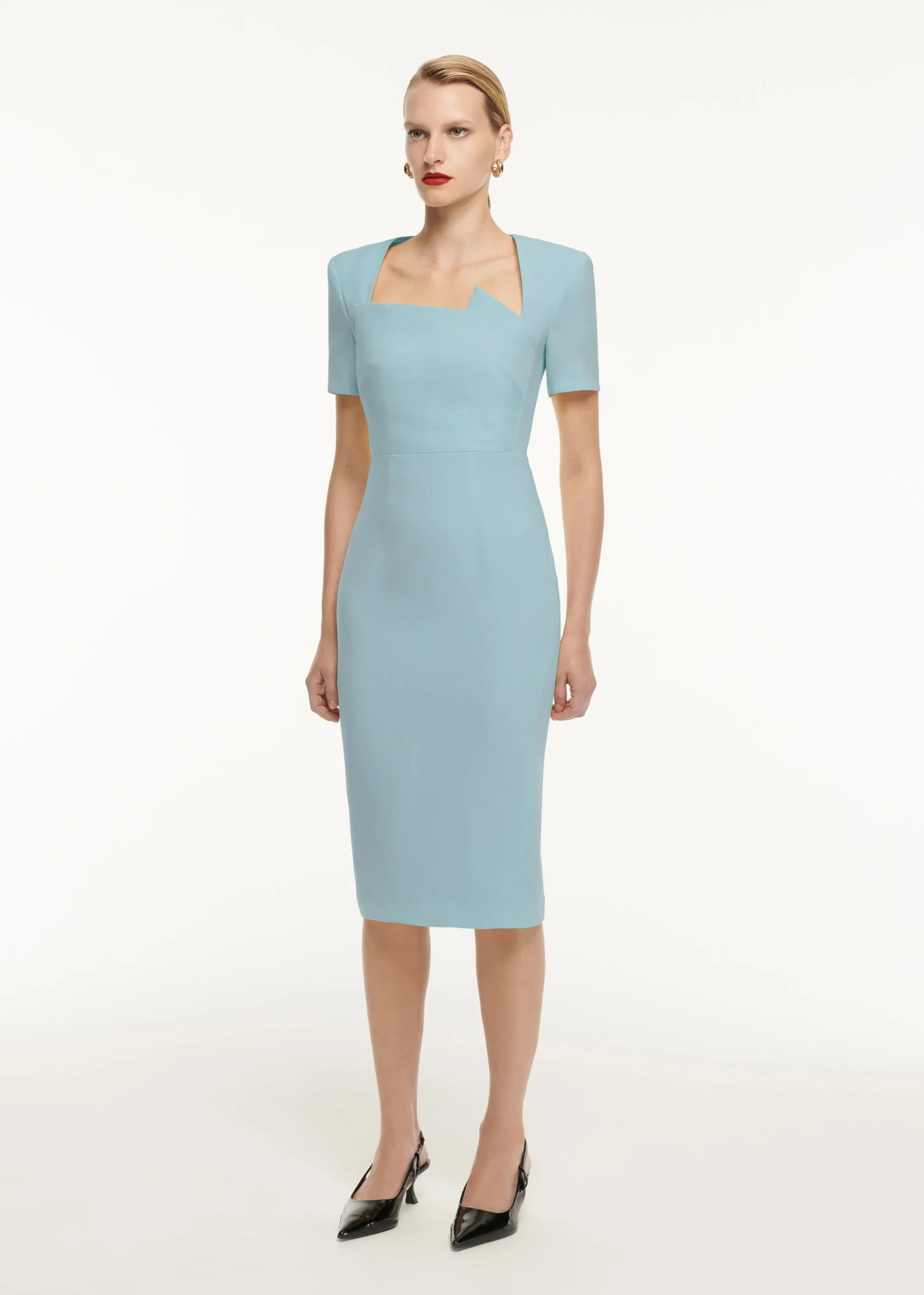 Ready To Wear|Ready To Wear Roland Mouret Short Sleeve Pleat Detail Wool Silk Midi Dress