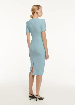 Ready To Wear|Ready To Wear Roland Mouret Short Sleeve Pleat Detail Wool Silk Midi Dress