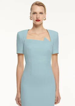 Ready To Wear|Ready To Wear Roland Mouret Short Sleeve Pleat Detail Wool Silk Midi Dress