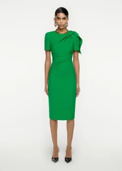 Ready To Wear Roland Mouret Short Sleeve Silk Wool knot Midi Dress Green
