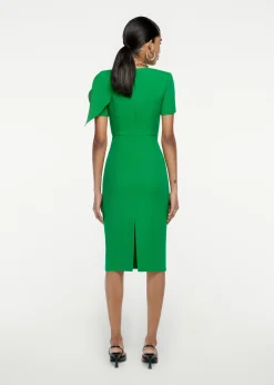 Ready To Wear Roland Mouret Short Sleeve Silk Wool knot Midi Dress Green