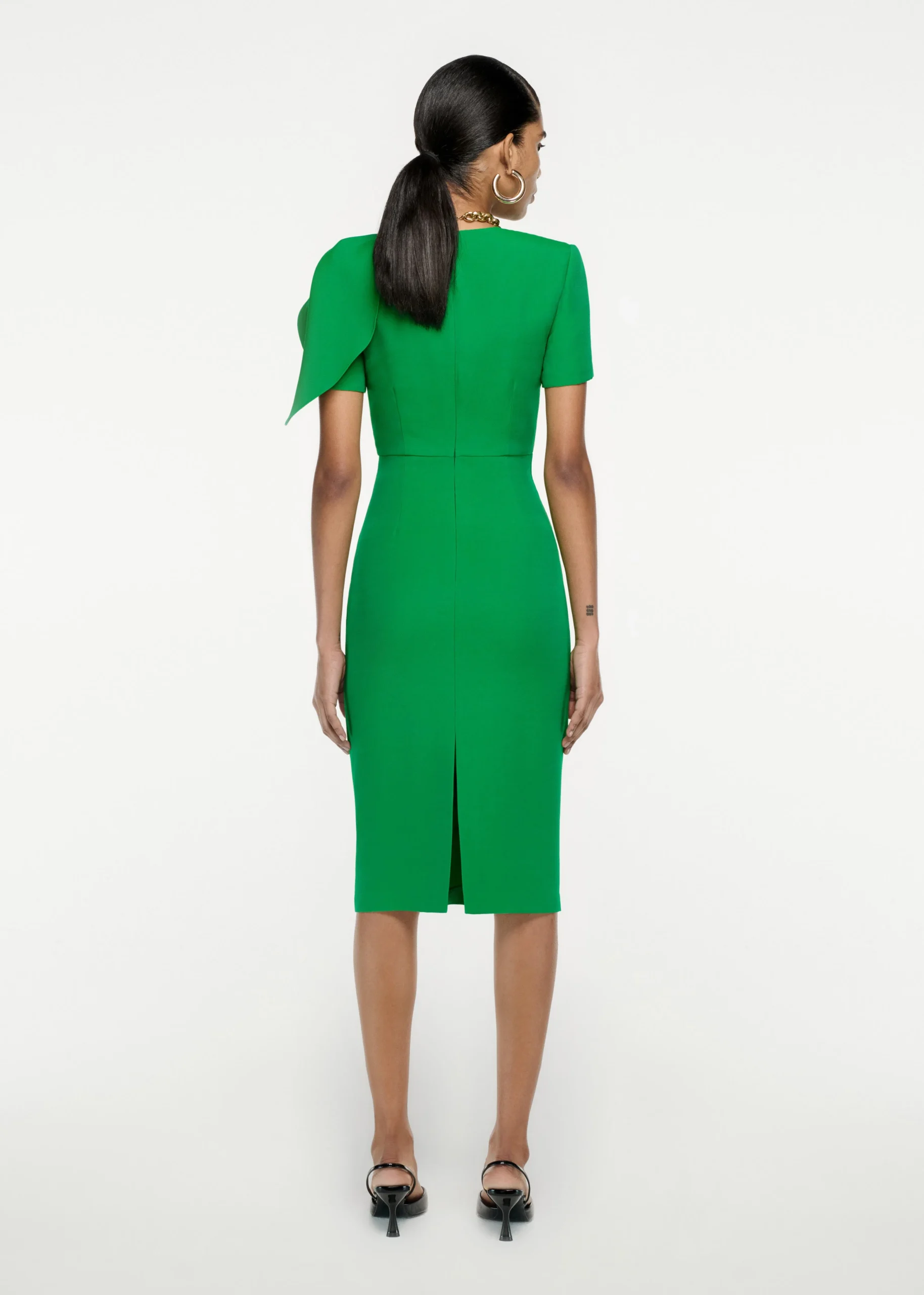 Ready To Wear Roland Mouret Short Sleeve Silk Wool knot Midi Dress Green