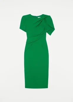 Ready To Wear Roland Mouret Short Sleeve Silk Wool knot Midi Dress Green