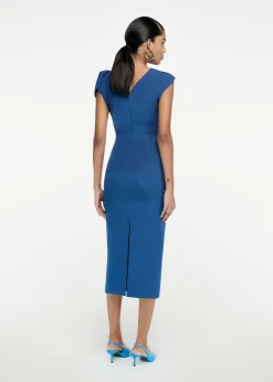 Ready To Wear|Ready To Wear Roland Mouret Short Sleeve Silk Wool Midi Dress Navy