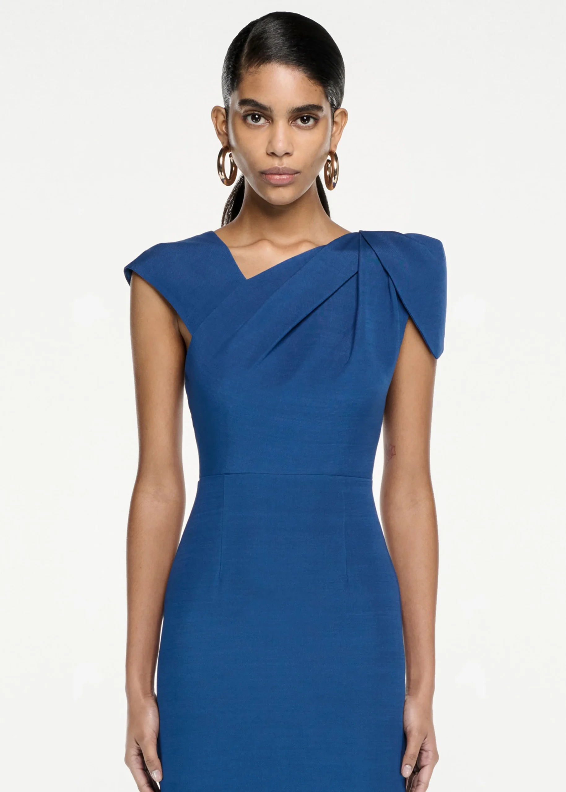 Ready To Wear|Ready To Wear Roland Mouret Short Sleeve Silk Wool Midi Dress Navy