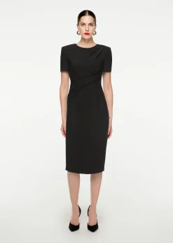 Ready To Wear|Ready To Wear Roland Mouret Short Sleeve Silk Wool Midi Dress Black