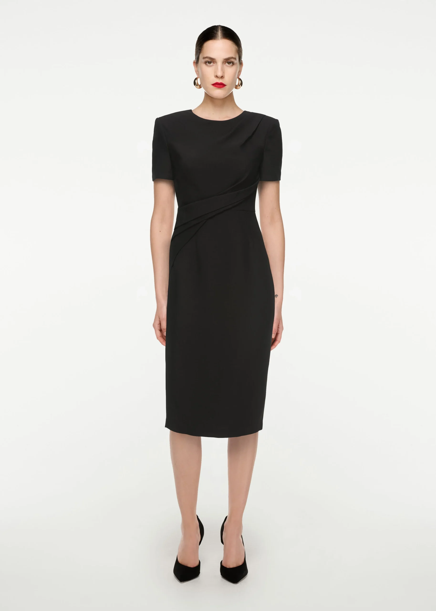 Ready To Wear|Ready To Wear Roland Mouret Short Sleeve Silk Wool Midi Dress Black