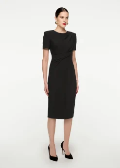 Ready To Wear|Ready To Wear Roland Mouret Short Sleeve Silk Wool Midi Dress Black