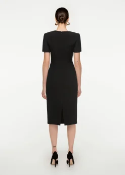 Ready To Wear|Ready To Wear Roland Mouret Short Sleeve Silk Wool Midi Dress Black