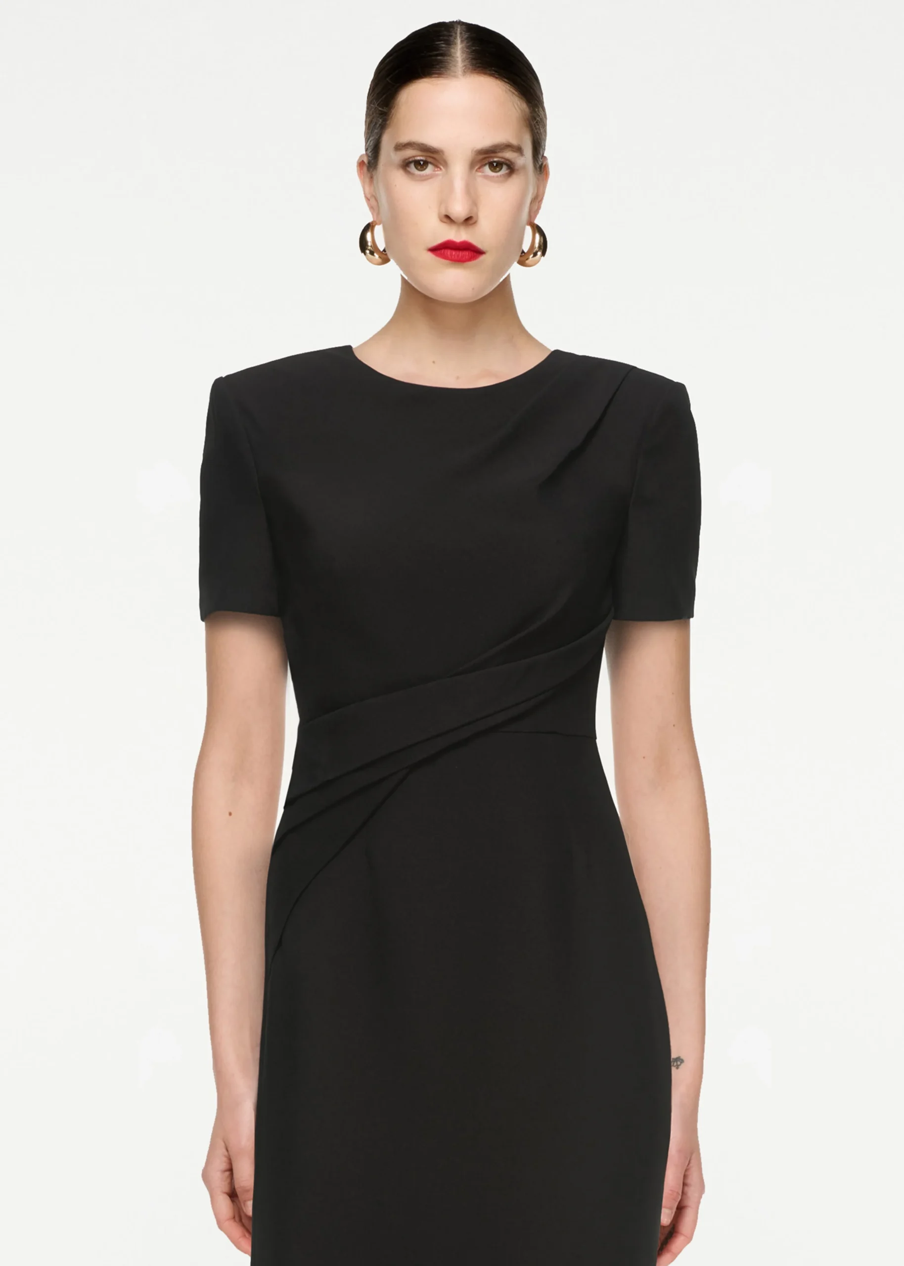 Ready To Wear|Ready To Wear Roland Mouret Short Sleeve Silk Wool Midi Dress Black