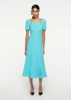 Ready To Wear|Ready To Wear Roland Mouret Short Sleeve Silk Wool Midi Dress Blue