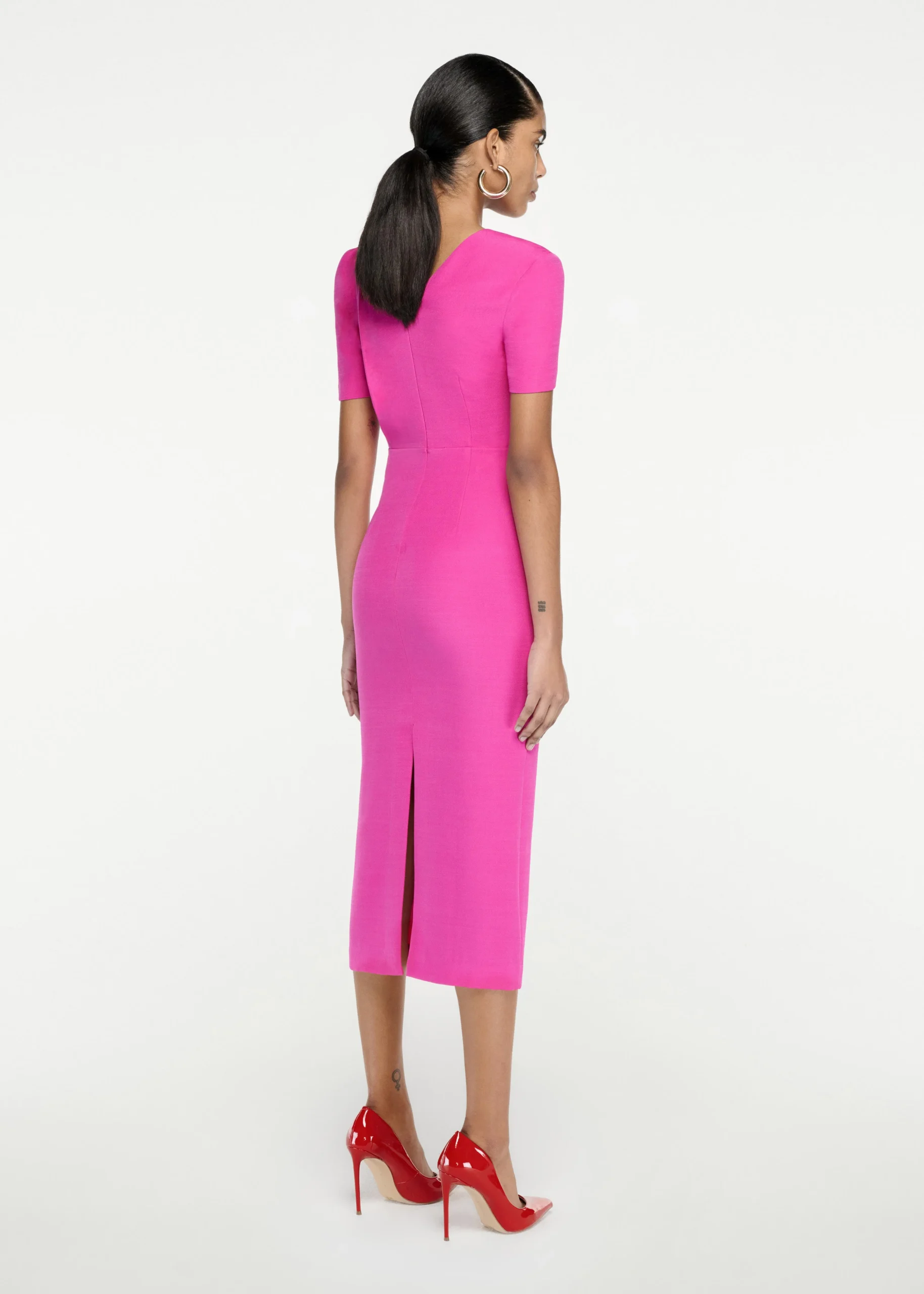 Ready To Wear|Ready To Wear Roland Mouret Short Sleeve Silk Wool Midi Dress Pink