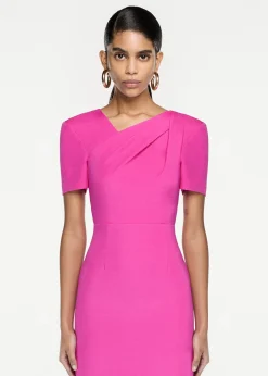 Ready To Wear|Ready To Wear Roland Mouret Short Sleeve Silk Wool Midi Dress Pink