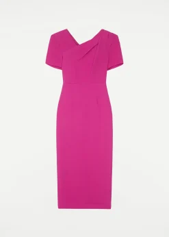 Ready To Wear|Ready To Wear Roland Mouret Short Sleeve Silk Wool Midi Dress Pink