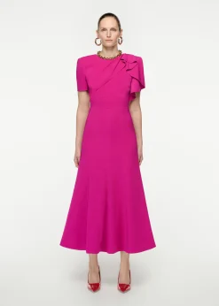 Ready To Wear|Ready To Wear Roland Mouret Short Sleeve Stretch Cady Midi Dress Pink