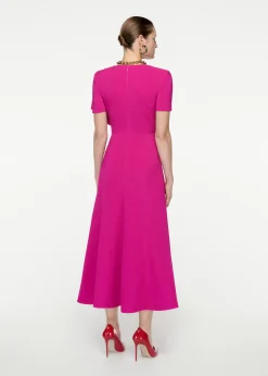 Ready To Wear|Ready To Wear Roland Mouret Short Sleeve Stretch Cady Midi Dress Pink