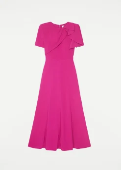Ready To Wear|Ready To Wear Roland Mouret Short Sleeve Stretch Cady Midi Dress Pink