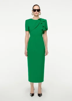 Ready To Wear Roland Mouret Short Sleeve Stretch Cady Midi Dress Green