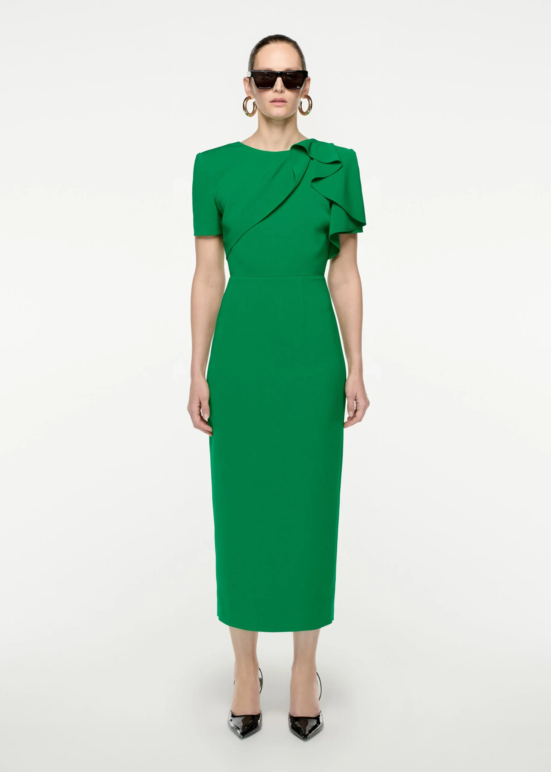 Ready To Wear Roland Mouret Short Sleeve Stretch Cady Midi Dress Green