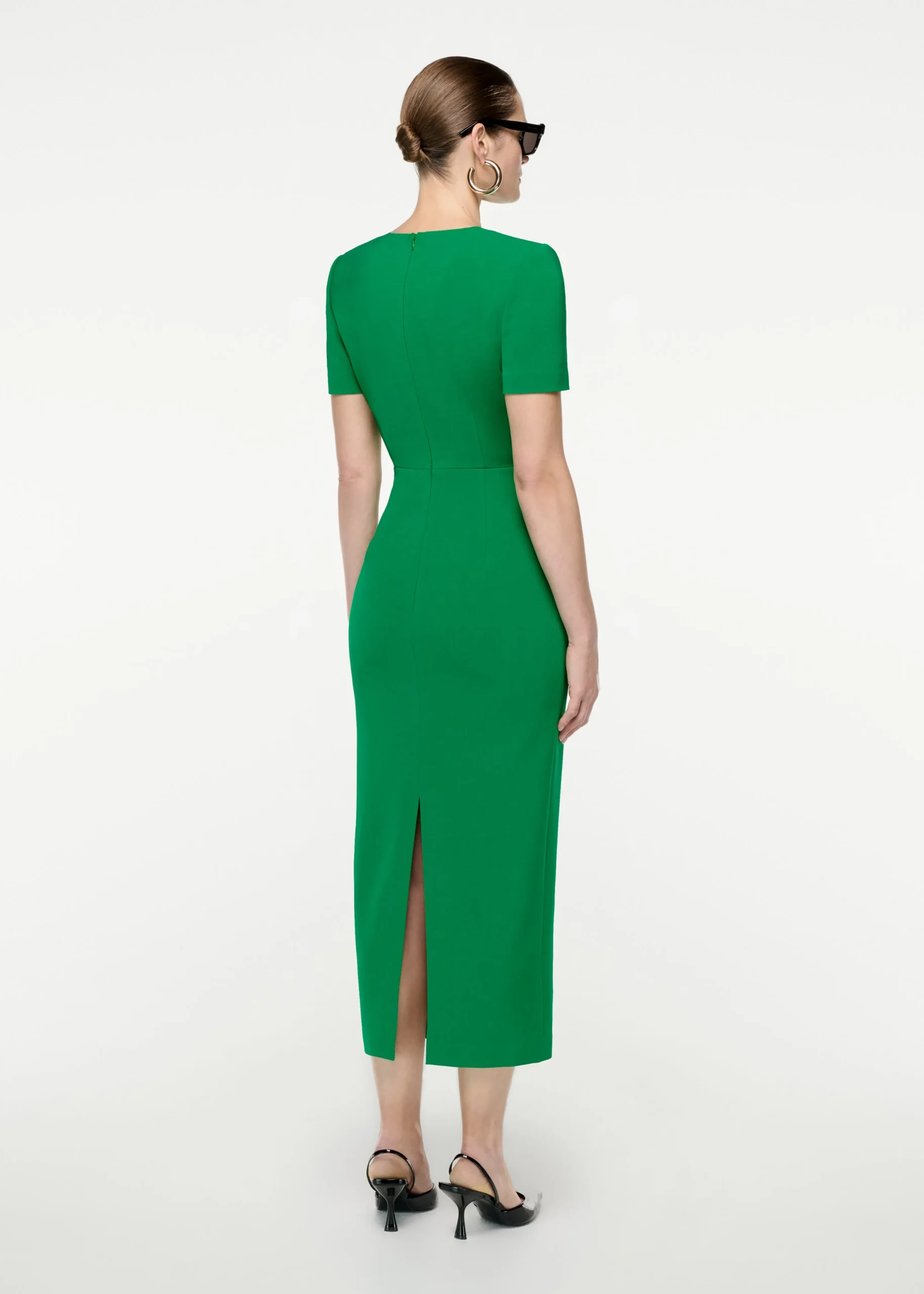 Ready To Wear Roland Mouret Short Sleeve Stretch Cady Midi Dress Green