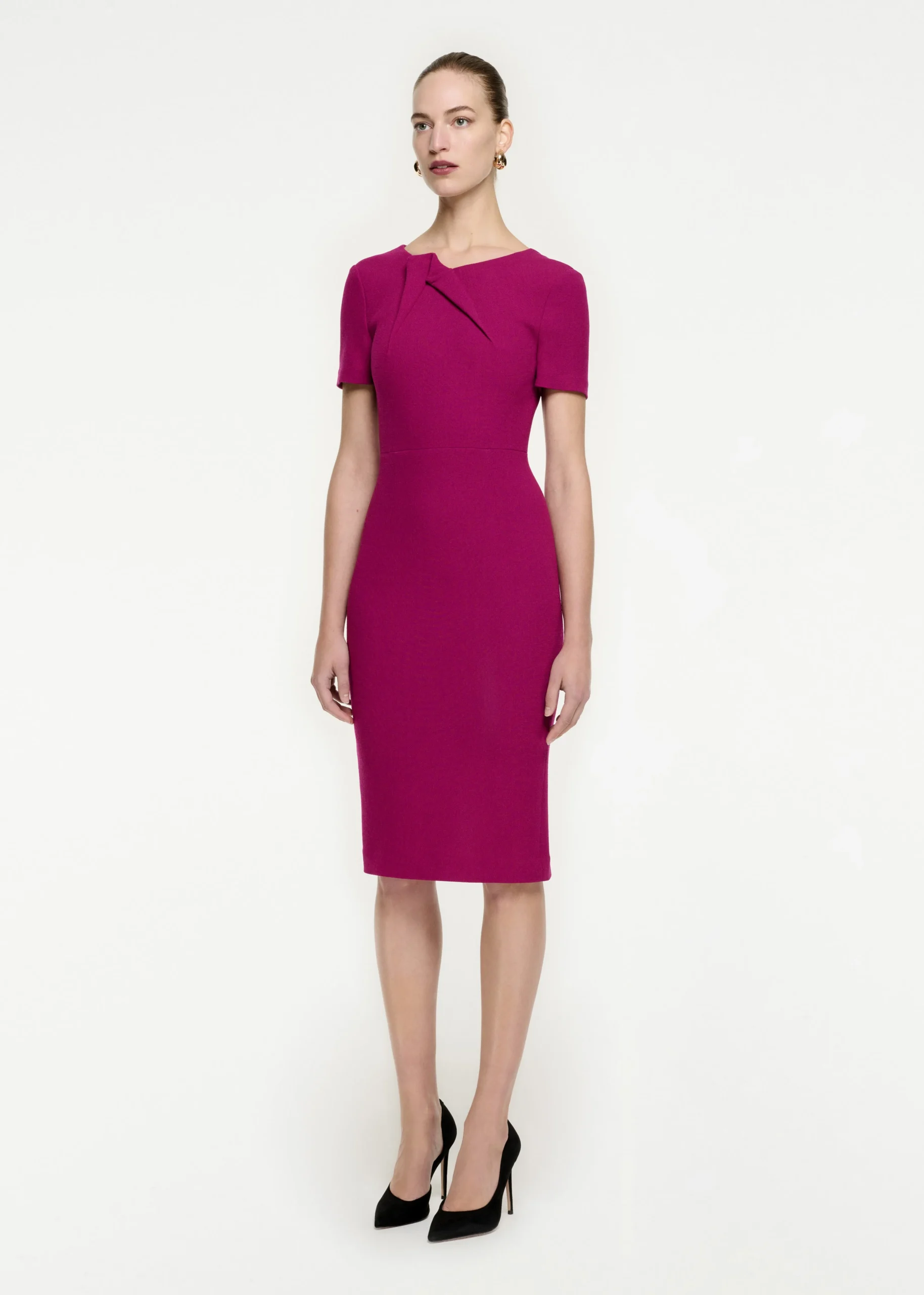Ready To Wear|Ready To Wear Roland Mouret Short Sleeve Wool Crepe Midi Dress Purple