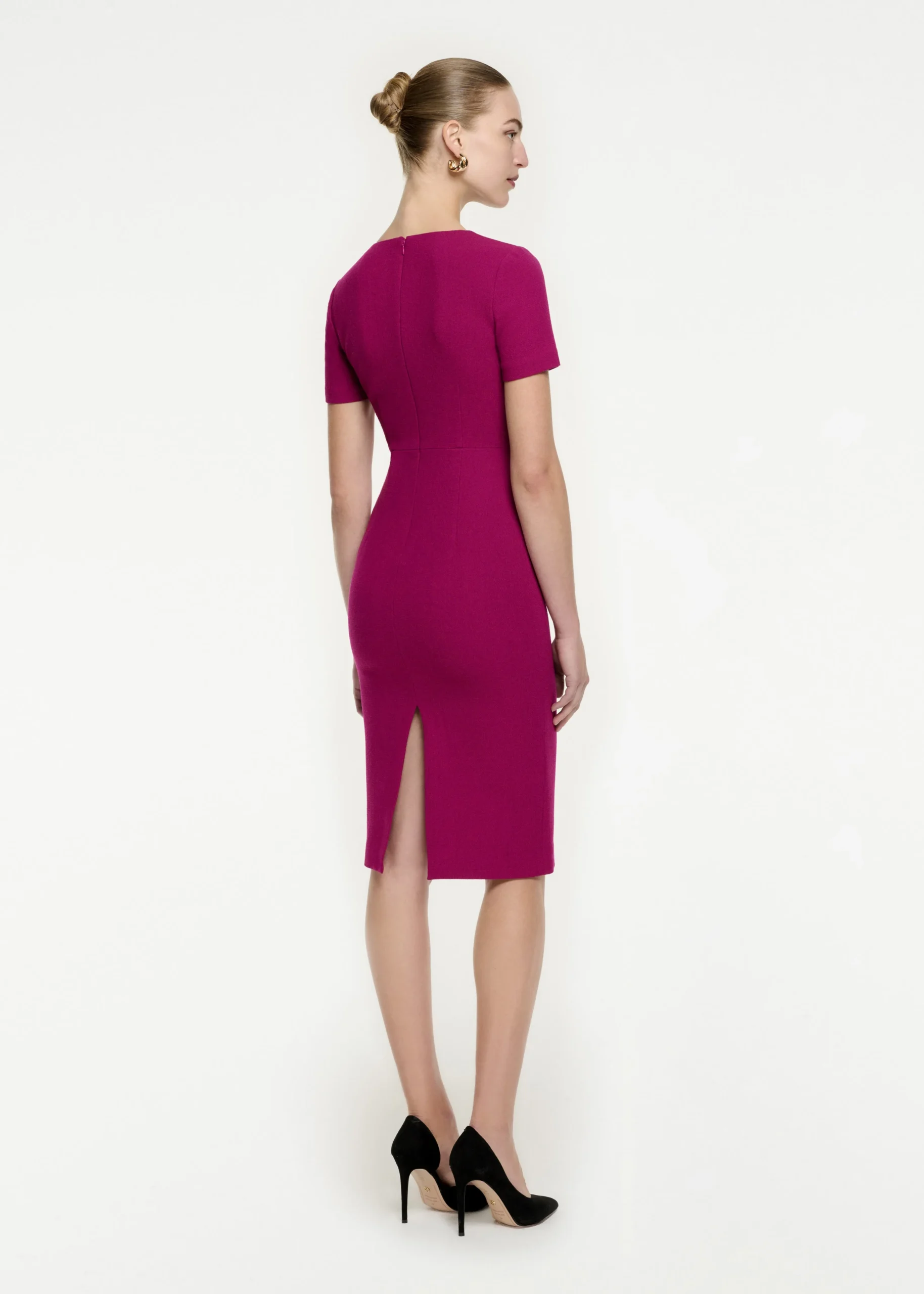 Ready To Wear|Ready To Wear Roland Mouret Short Sleeve Wool Crepe Midi Dress Purple