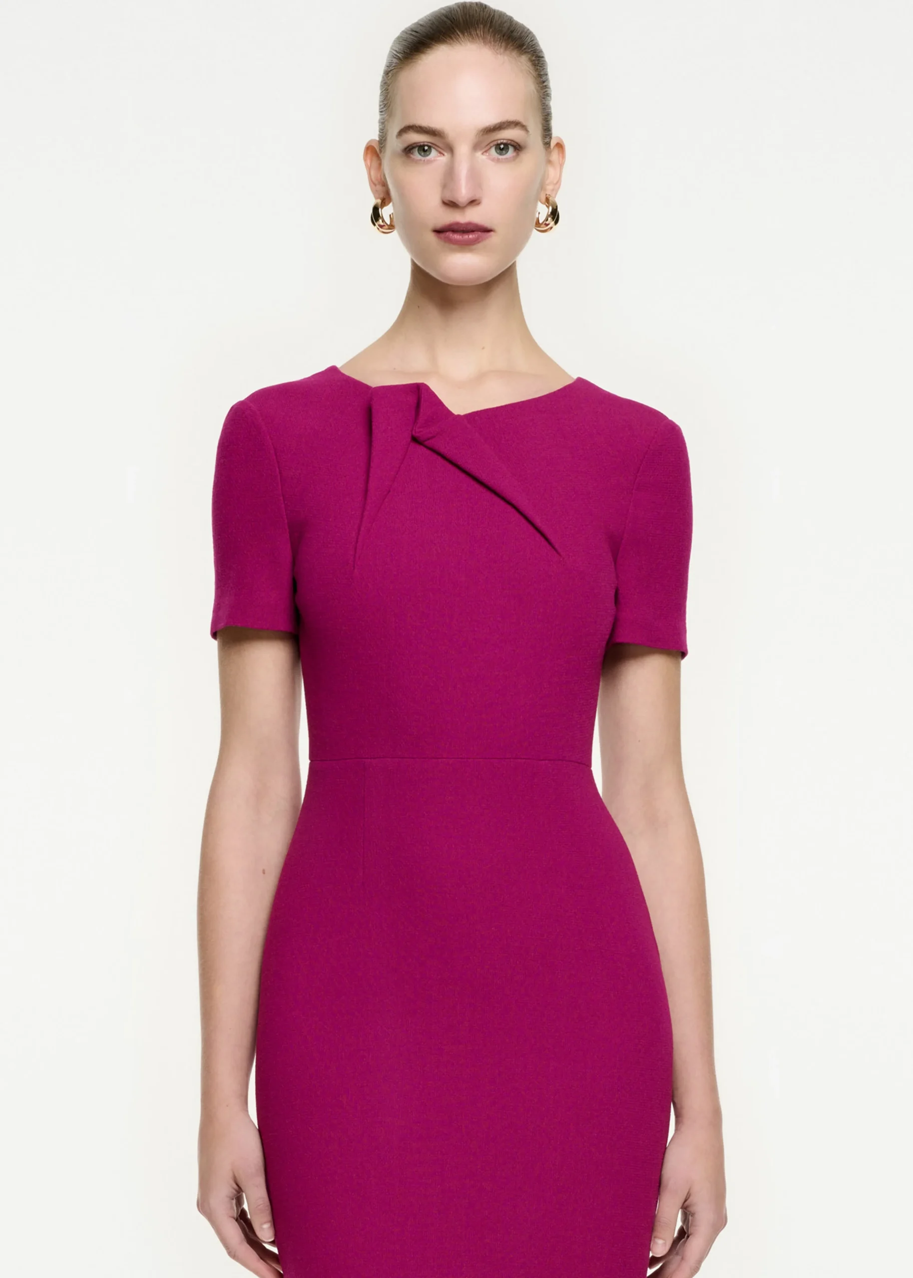 Ready To Wear|Ready To Wear Roland Mouret Short Sleeve Wool Crepe Midi Dress Purple