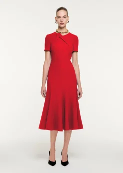 Ready To Wear|Ready To Wear Roland Mouret Short Sleeve Wool Crepe Midi Dress Red