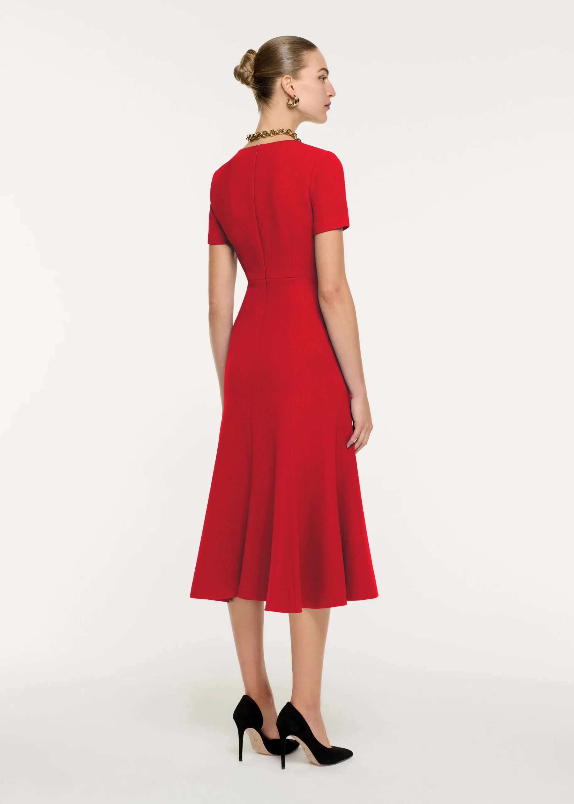 Ready To Wear|Ready To Wear Roland Mouret Short Sleeve Wool Crepe Midi Dress Red