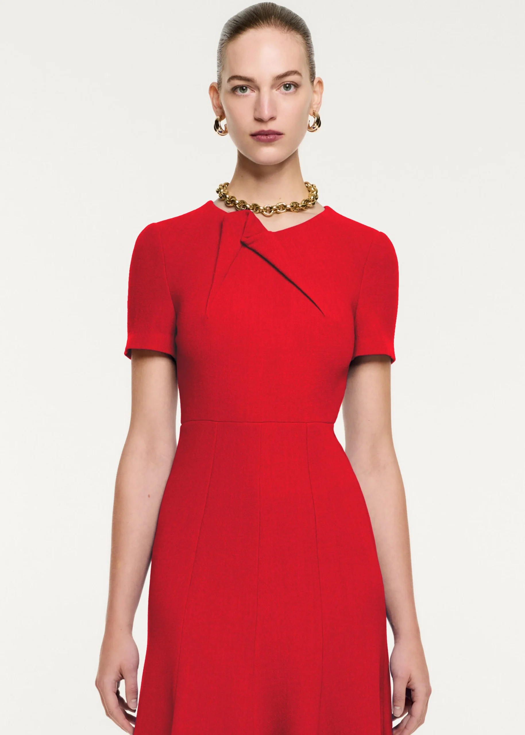 Ready To Wear|Ready To Wear Roland Mouret Short Sleeve Wool Crepe Midi Dress Red