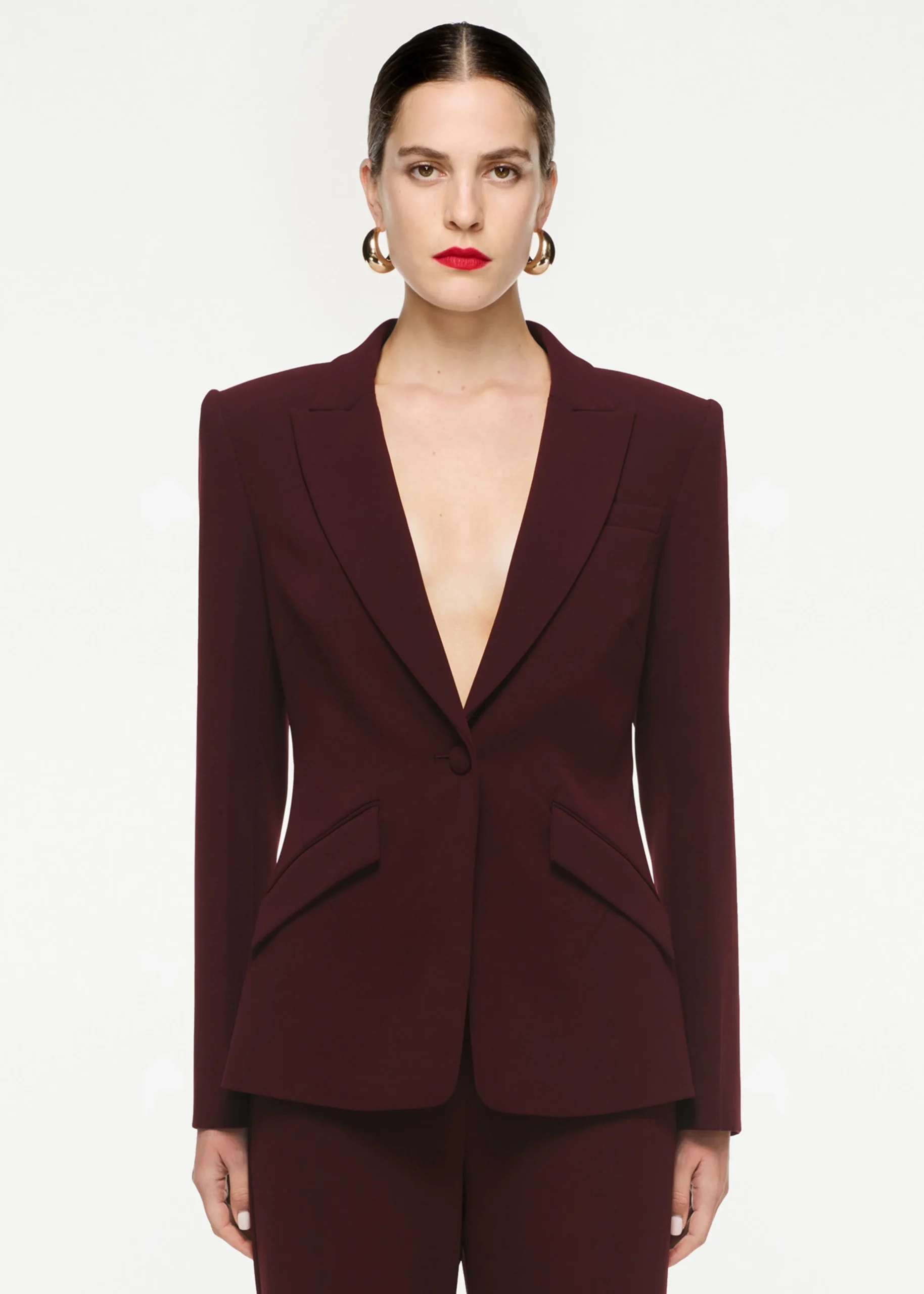 Ready To Wear|Ready To Wear|Ready To Wear Roland Mouret Single Breasted Stretch Cady Blazer Maroon