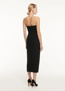Ready To Wear|Ready To Wear Roland Mouret Strapless Drape Detail Crepe Midi Dress Monochrome