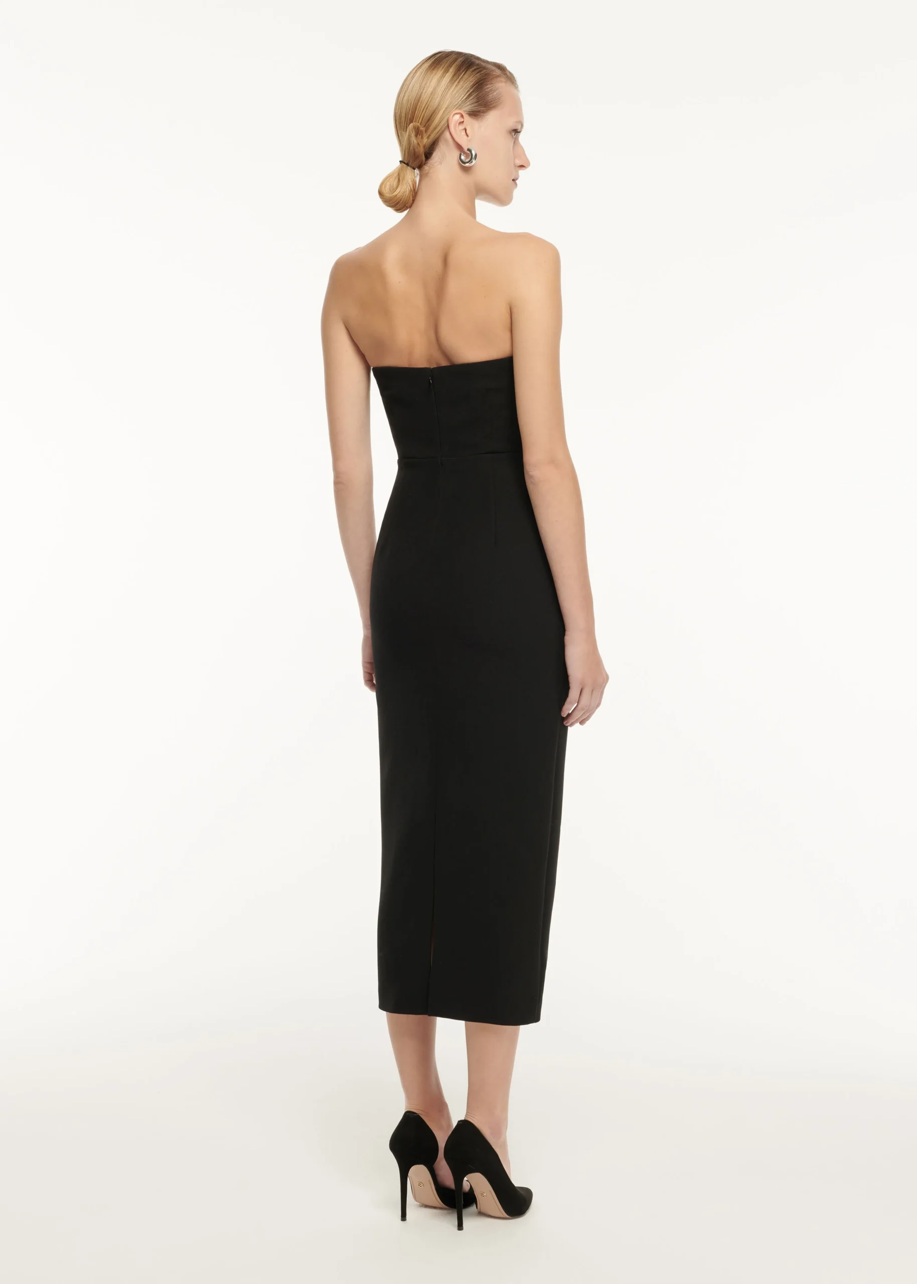 Ready To Wear|Ready To Wear Roland Mouret Strapless Drape Detail Crepe Midi Dress Monochrome
