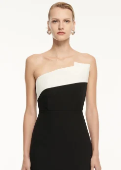 Ready To Wear|Ready To Wear Roland Mouret Strapless Drape Detail Crepe Midi Dress Monochrome
