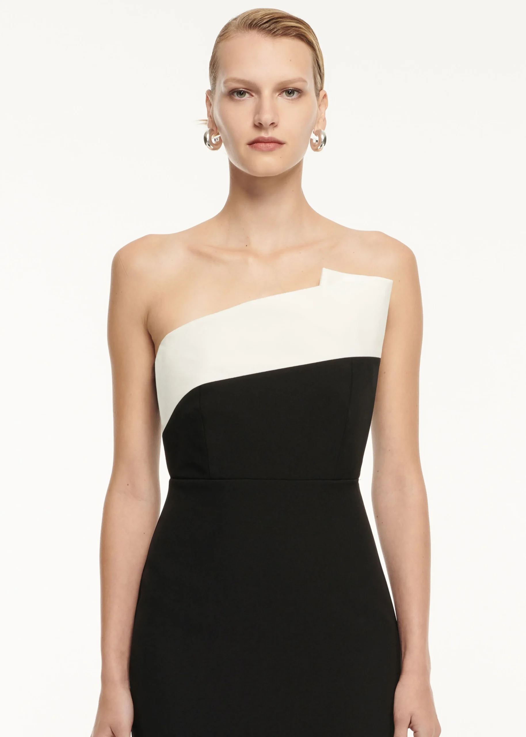 Ready To Wear|Ready To Wear Roland Mouret Strapless Drape Detail Crepe Midi Dress Monochrome