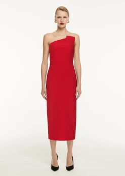 Ready To Wear|Ready To Wear Roland Mouret Strapless Drape Detail Crepe Midi Dress Red