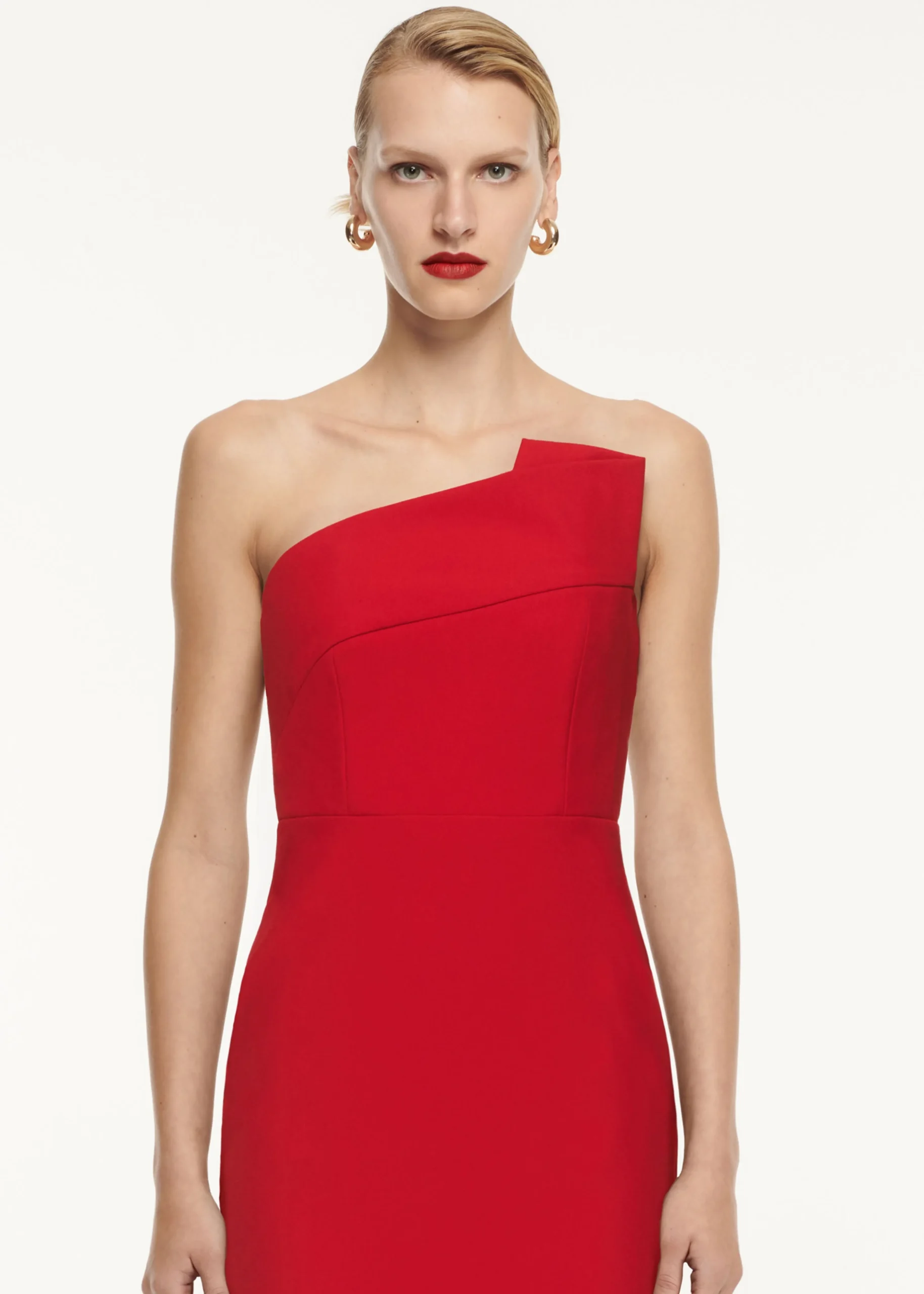 Ready To Wear|Ready To Wear Roland Mouret Strapless Drape Detail Crepe Midi Dress Red