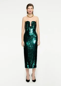 Ready To Wear|Ready To Wear Roland Mouret Strapless Sequin Midi Dress Green