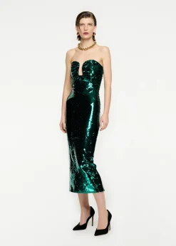 Ready To Wear|Ready To Wear Roland Mouret Strapless Sequin Midi Dress Green
