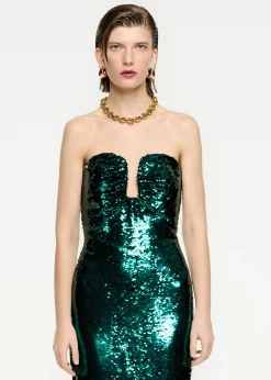 Ready To Wear|Ready To Wear Roland Mouret Strapless Sequin Midi Dress Green