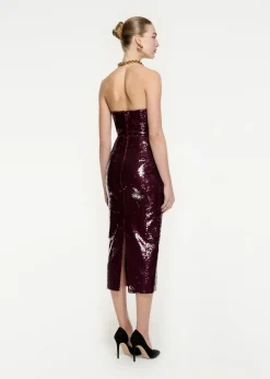 Ready To Wear|Ready To Wear Roland Mouret Strapless Sequin Midi Dress Maroon